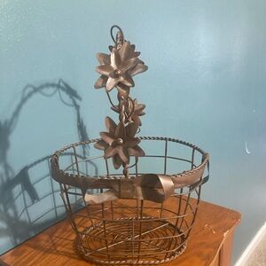 Decorative Brown Metal Wire Basket with Floral Design